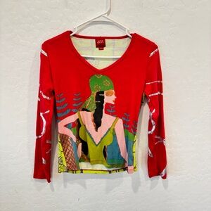 Y2K Miss Sixty Shirt Womens Large Red Long Sleeve Top Artsy Art to Wear China